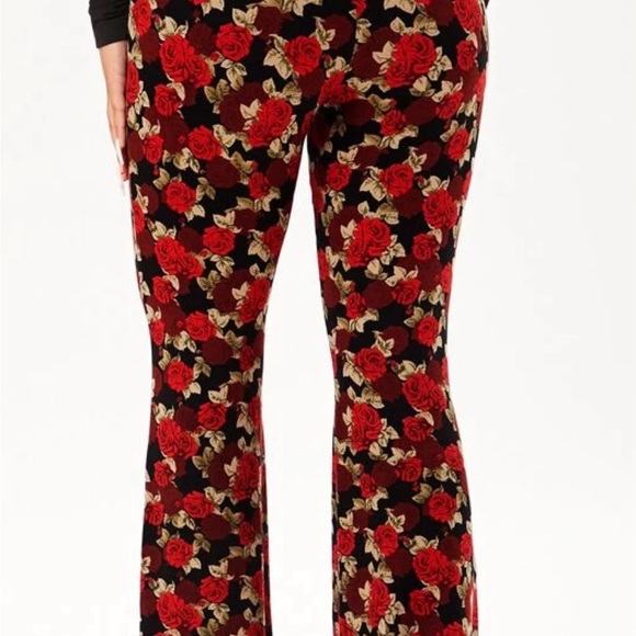 Red Roses Stretchy Flare Pants - Picture 2 of 2